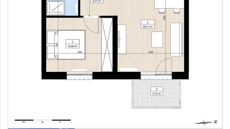 Rzut - Mieszkanie na sprzedaż 2 pokoje o powierzchni 40,15 m² - numer B4/2/28 w Montano bud. B4