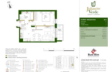 Rzut - Mieszkanie na sprzedaż 2 pokoje o powierzchni 39,94 m² - numer 12 w Julianów Verde II
