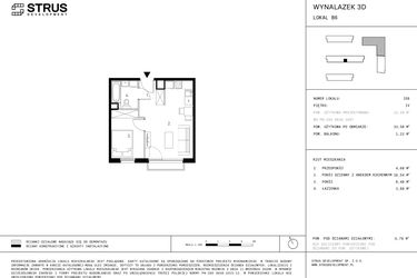 Rzut - Mieszkanie na sprzedaż 2 pokoje o powierzchni 33,58 m² - numer B6.4 w Wynalazek 3A