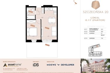 Rzut - Mieszkanie na sprzedaż 2 pokoje o powierzchni 35,3 m² - numer 17 w Szczecińska 20
