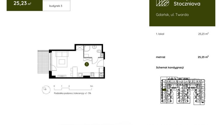 Rzut - Mieszkanie na sprzedaż 1 pokój o powierzchni 25,23 m² - numer 3.B.0.02 w Murapol Stoczniova