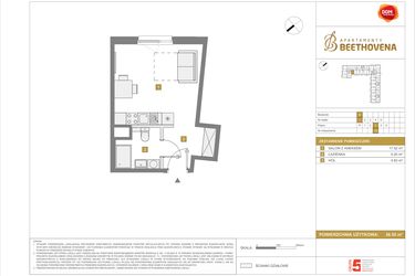 Rzut - Mieszkanie na sprzedaż 1 pokój o powierzchni 26,55 m² - numer B19 w Apartamenty Beethovena