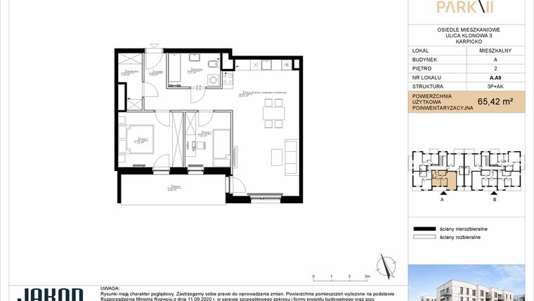 Rzut - Mieszkanie na sprzedaż 3 pokoje o powierzchni 65,42 m² - numer A.A9 w Merano Park II