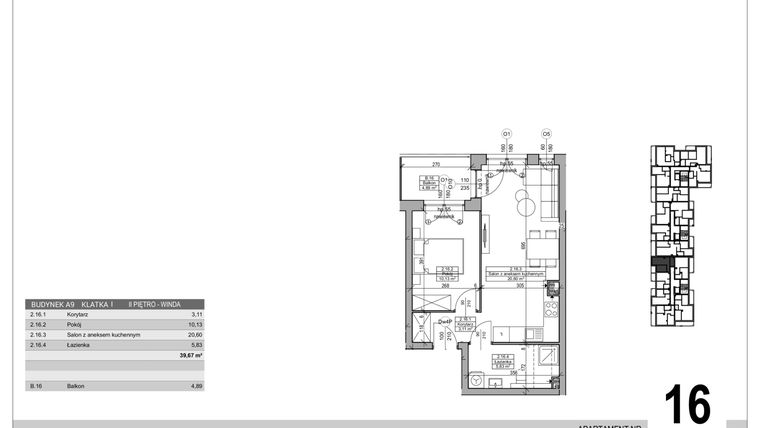 Rzut - Mieszkanie na sprzedaż 2 pokoje o powierzchni 39,67 m² - numer A.9.M.16 w Sobola Biel A9