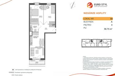 Rzut - Mieszkanie na sprzedaż 3 pokoje o powierzchni 56,75 m² - numer 1_1_A_4_58 w Wzgórze Hoplity