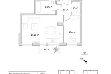 Rzut - Mieszkanie na sprzedaż 2 pokoje o powierzchni 45,29 m² - numer 8.18 w Vela Park
