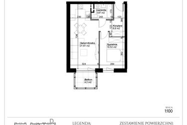 Rzut - Mieszkanie na sprzedaż 2 pokoje o powierzchni 42,8 m² - numer D.14 w Narcyzowe Wzgórza II