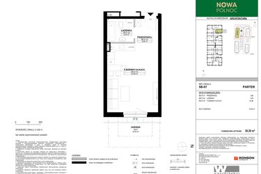 Rzut - Mieszkanie na sprzedaż 1 pokój o powierzchni 30,3 m² - numer 5B-07 w Nowa Północ etap 2A