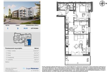 Rzut - Mieszkanie na sprzedaż 3 pokoje o powierzchni 60,75 m² - numer 9 w Balantia
