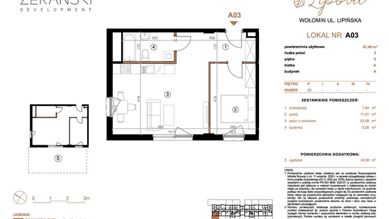 Rzut - Mieszkanie na sprzedaż 2 pokoje o powierzchni 47,49 m² - numer A03 w LIPOVA