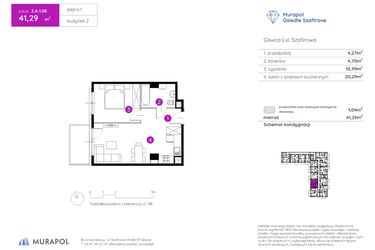 Rzut - Mieszkanie na sprzedaż 2 pokoje o powierzchni 41,29 m² - numer 2.A.1.08 w Murapol Osiedle Szafirove II