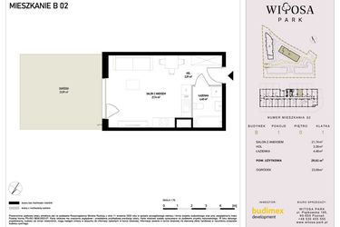Rzut - Mieszkanie na sprzedaż 1 pokój o powierzchni 29,61 m² - numer B2 w Witosa Park