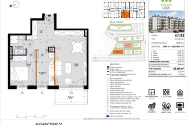 Rzut - Mieszkanie na sprzedaż 2 pokoje o powierzchni 53,58 m² - numer K7/33 w Kleszczewo Park - etap IV
