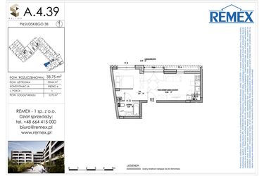 Rzut - Mieszkanie na sprzedaż 1 pokój o powierzchni 33,75 m² - numer A.4.39 w Osiedle BALTICA