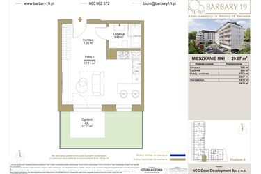 Rzut - Mieszkanie na sprzedaż 1 pokój o powierzchni 29,07 m² - numer 41 w Barbary 19