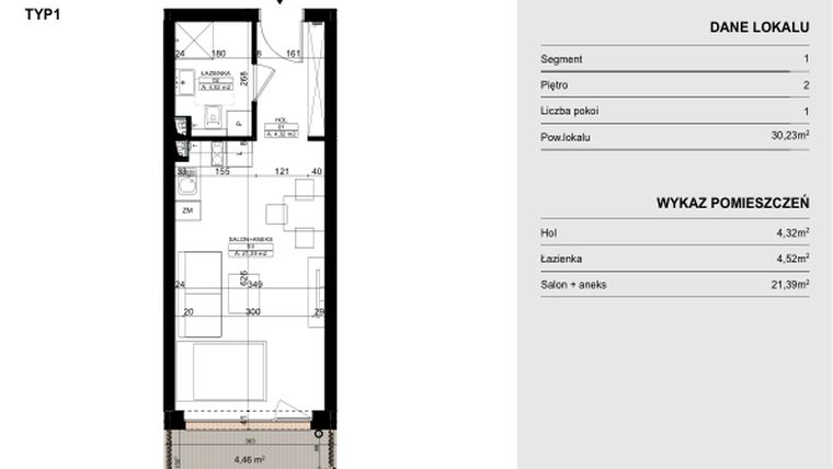 Rzut - Mieszkanie na sprzedaż 1 pokój o powierzchni 30,23 m² - numer P.81 w Ogrodowa 1
