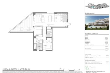 Rzut - Mieszkanie na sprzedaż 2 pokoje o powierzchni 90 m² - numer 1-1-A1 w Zenith Estepona