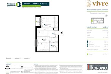 Rzut - Mieszkanie na sprzedaż 2 pokoje o powierzchni 33,84 m² - numer AA0104 w Vivre