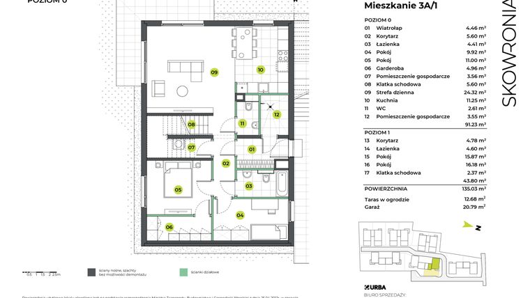 Rzut - Mieszkanie na sprzedaż 5 pokoi o powierzchni 135,03 m² - numer 3AL/1 w Skowronia