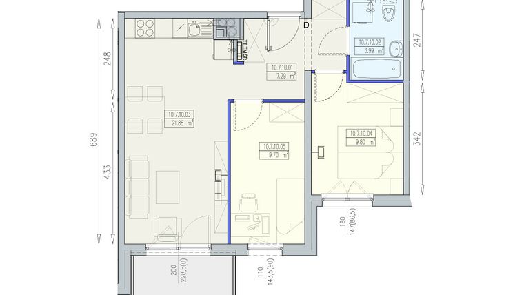 Rzut - Mieszkanie na sprzedaż 3 pokoje o powierzchni 52,67 m² - numer K2 10/7/10/3a w Południk 17 - budynek K2