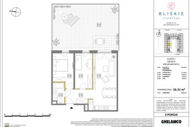 Rzut - Mieszkanie na sprzedaż 3 pokoje o powierzchni 56,31 m² - numer 31 w Bliskie Piaseczno 2