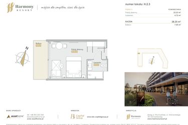 Rzut - Mieszkanie na sprzedaż 1 pokój o powierzchni 28,25 m² - numer H.2.3 w Harmony Resort