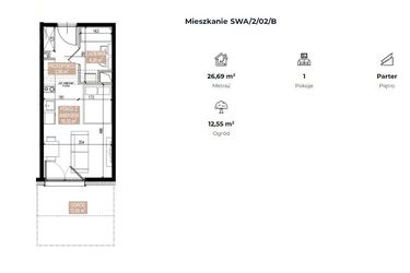 Rzut - Mieszkanie na sprzedaż 1 pokój o powierzchni 26,7 m² - numer SWA/2/02/B w Apartamenty Świeradowska