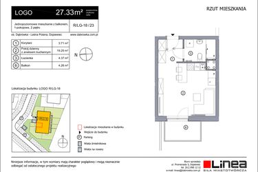 Rzut - Mieszkanie na sprzedaż 1 pokój o powierzchni 27,33 m² - numer R_LG-18_23 w os. Dąbrówka – Leśna Polana