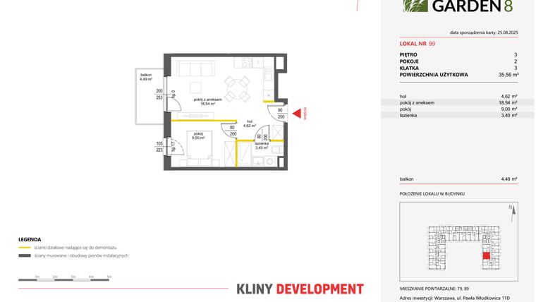 Rzut - Mieszkanie na sprzedaż 2 pokoje o powierzchni 35,56 m² - numer 99 w Nova Viva Garden 8