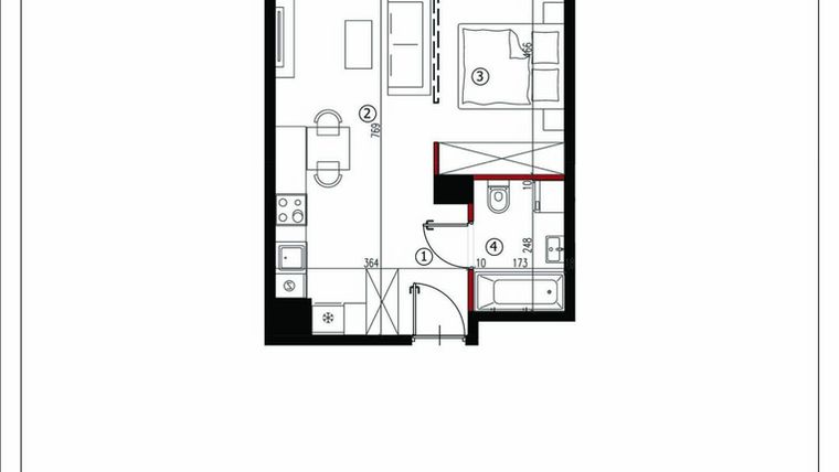 Rzut - Mieszkanie na sprzedaż 1 pokój o powierzchni 39,56 m² - numer 57 w Andersa 3
