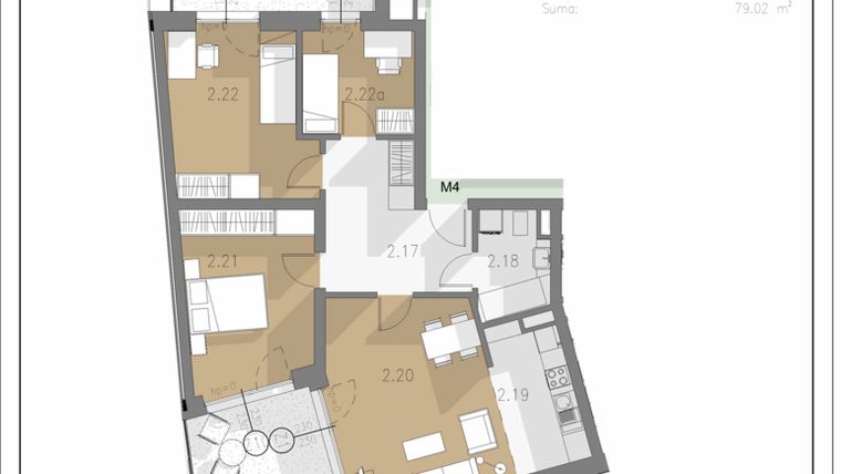 Rzut - Mieszkanie na sprzedaż 4 pokoje o powierzchni 79,02 m² - numer A.M4 w Villa Botanica
