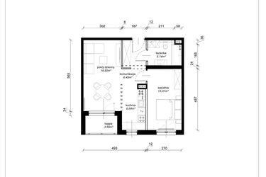 Rzut - Mieszkanie na sprzedaż 2 pokoje o powierzchni 48,05 m² - numer E.2.14.2k w Art.Teo etap 3