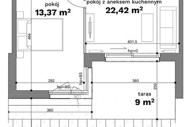 Rzut - Mieszkanie na sprzedaż 2 pokoje o powierzchni 47,02 m² - numer C1-3 w Forma Otwarta etap C