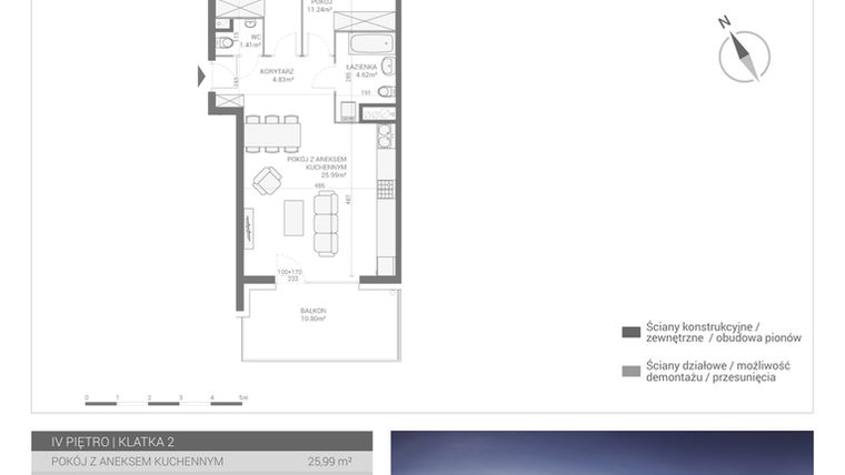 Rzut - Mieszkanie na sprzedaż 3 pokoje o powierzchni 57,97 m² - numer M44 w Apartamenty Przystań bud. F