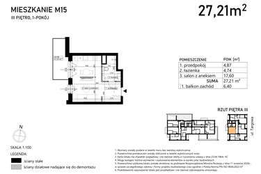 Rzut - Mieszkanie na sprzedaż 1 pokój o powierzchni 27,21 m² - numer M15 w Finezja