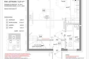 Rzut - Dom na sprzedaż 2 pokoje o powierzchni 71 m² - numer 42B w Osiedle Kwiatów etap III