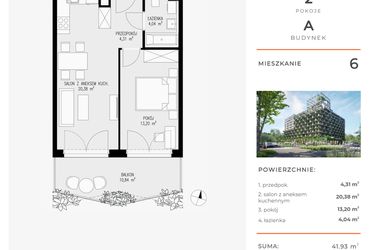 Rzut - Mieszkanie na sprzedaż 2 pokoje o powierzchni 41,93 m² - numer 6 w Semiramis