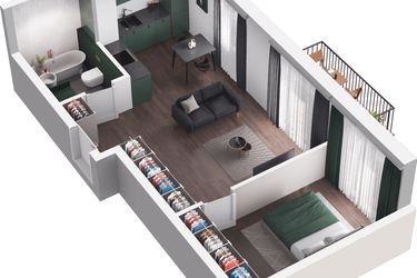 Rzut - Mieszkanie na sprzedaż 2 pokoje o powierzchni 42,62 m² - numer A5.101.M02 w Mieszkaj w mieście - Ogrody Glogera