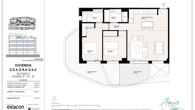 Rzut - Mieszkanie na sprzedaż 2 pokoje o powierzchni 128,25 m² - numer 26. w Alonis Living II