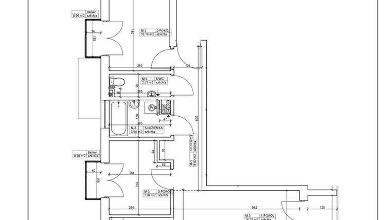 Rzut - Mieszkanie na sprzedaż 3 pokoje o powierzchni 57,91 m² - numer 3 w Bydgoska 19