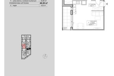 Rzut - Mieszkanie na sprzedaż 2 pokoje o powierzchni 48,28 m² - numer 2.A75 w Niebieski Bursztyn II