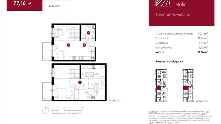 Rzut - Mieszkanie na sprzedaż 1 pokój o powierzchni 77,16 m² - numer 1.A.2.08 w Murapol Helio bud. 1 i 4