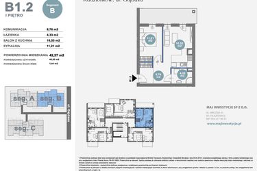 Rzut - Mieszkanie na sprzedaż 2 pokoje o powierzchni 42,27 m² - numer B1.2 w Nowy Radzionków