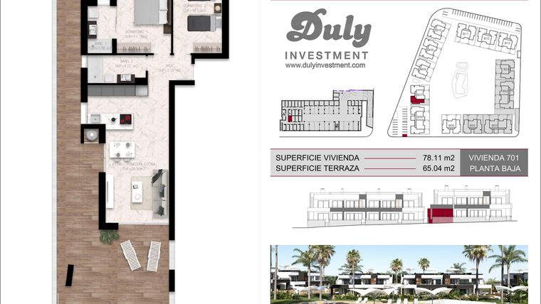 Rzut - Dom na sprzedaż 2 pokoje o powierzchni 78,1 m² - numer 701 w Lo Marabu Bungalows