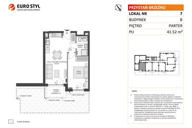 Rzut - Mieszkanie na sprzedaż 2 pokoje o powierzchni 41,52 m² - numer B7 w Przystań Brzeźno etap 1.2