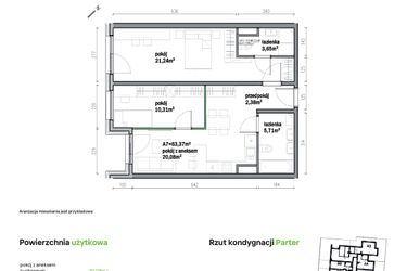 Rzut - Mieszkanie na sprzedaż 3 pokoje o powierzchni 63,37 m² - numer A07 w Traugutta Vita