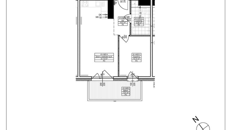 Rzut - Mieszkanie na sprzedaż 2 pokoje o powierzchni 41,49 m² - numer A1.25 w Osiedle Zielone bud. A1, B8