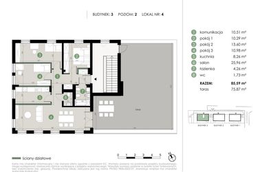 Rzut - Mieszkanie na sprzedaż 2 pokoje o powierzchni 85,59 m² - numer 3.4. w Osiedle Kwiatowa