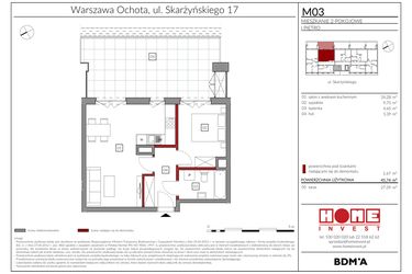 Rzut - Mieszkanie na sprzedaż 2 pokoje o powierzchni 45,74 m² - numer M03 w Rezydencja Ochota