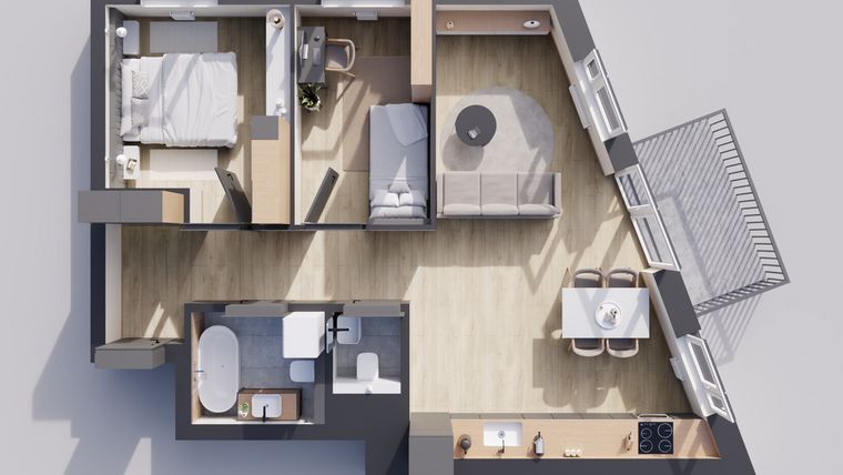 Rzut - Mieszkanie na sprzedaż 3 pokoje o powierzchni 62,56 m² - numer 22/42 w Odrzańskie Bulvary